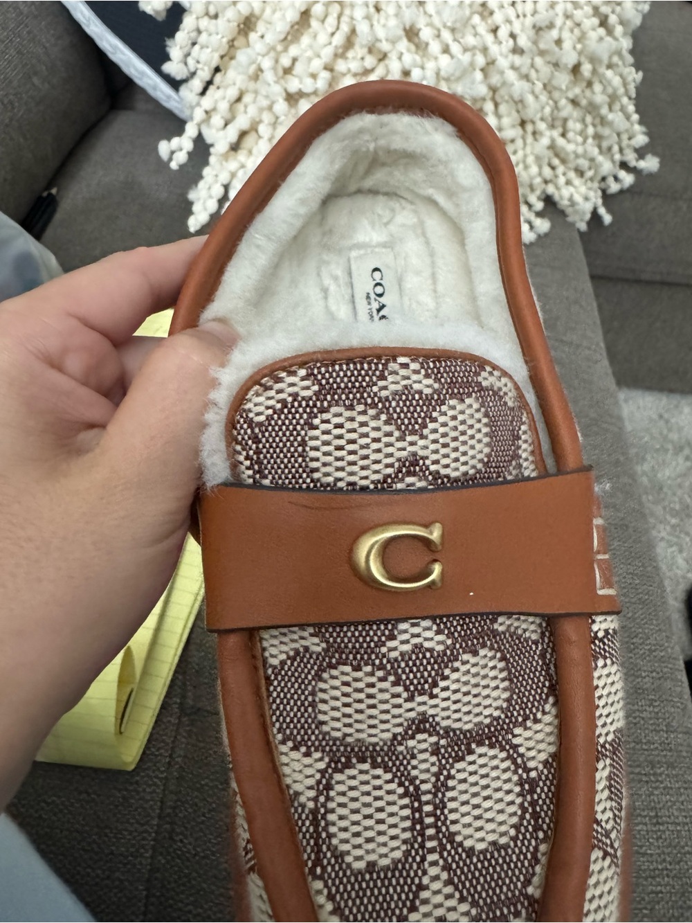 Women’s Coach Tan Leather-Trim Slip-On Loafers - Picture 3 of 4